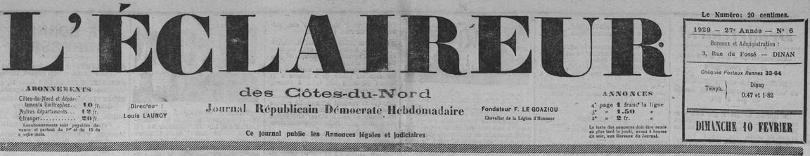 Photo (Côtes-d'Armor. Archives départementales) de : L'Éclaireur des Côtes-du-Nord. Dinan, 1929-1930. ISSN 1963-7209.