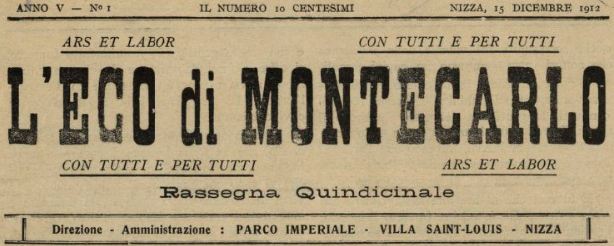 Photo (BnF / Gallica) de : L'Eco di Montecarlo. Nice, [1912 ?-1913 ?]. ISSN 2127-0325.