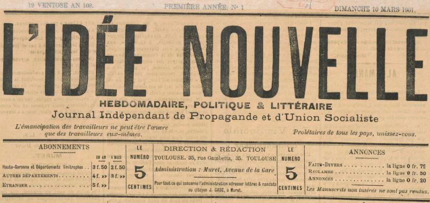Photo (BnF / Gallica) de : L'Idée nouvelle. Toulouse, 1901. ISSN 2129-240X.