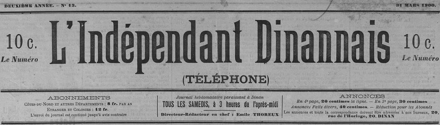 Photo (Côtes-d'Armor. Archives départementales) de : L'Indépendant dinannais. Dinan, 1899-1903. ISSN 1963-7527.