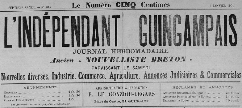 Photo (Côtes-d'Armor. Archives départementales) de : L'Indépendant guingampais. Guingamp, 1901-1907. ISSN 1963-398X.