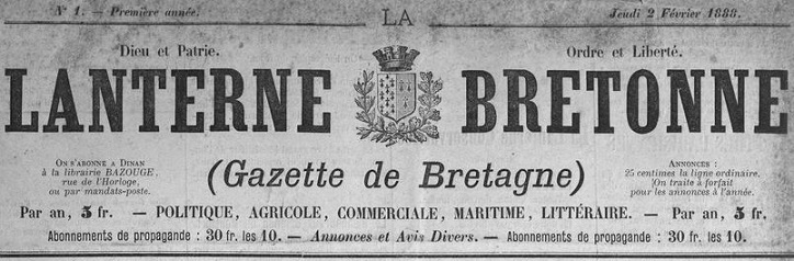 Photo (Côtes-d'Armor. Archives départementales) de : La Lanterne bretonne. Dinan : Jean Bazouge, 1888-1889. ISSN 1963-7748.