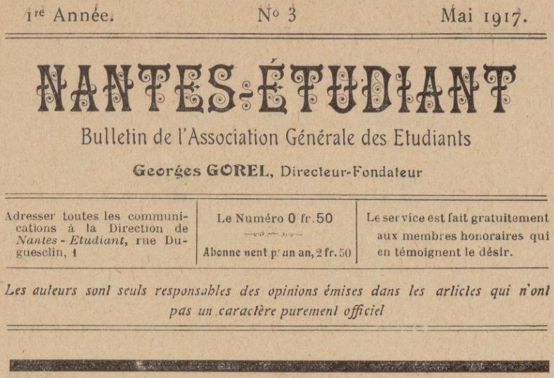 Photo (BnF / Gallica) de : Nantes-étudiant. Nantes, 1917-1918. ISSN 2132-7238.
