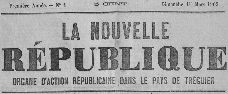 Photo (Côtes-d'Armor. Archives départementales) de : La Nouvelle république. Tréguier, 1903-1912. ISSN 2022-2548.