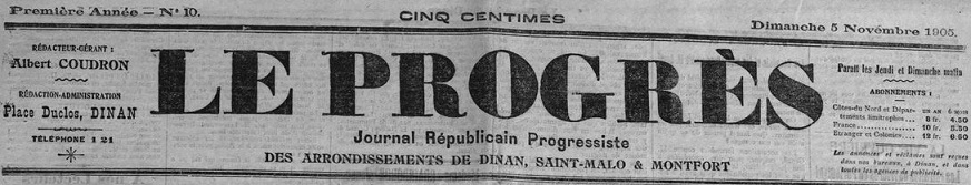 Photo (Côtes-d'Armor. Archives départementales) de : Le Progrès. Dinan, 1905-1906. ISSN 1963-7829.