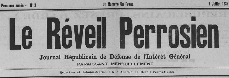 Photo (Côtes-d'Armor. Archives départementales) de : Le Réveil perrosien. Perros-Guirec, 1935-[1937 ?]. ISSN 1966-1320.