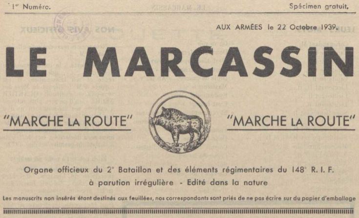 Photo (La Contemporaine. Bibliothèque, archives, musée des mondes contemporains (Nanterre)) de : Le Marcassin. Flize, 1939-[1940?]. ISSN 2106-0703.