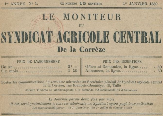 Photo (BnF / Gallica) de : Le Moniteur du Syndicat agricole central de la Corrèze. Tulle, 1889-1900. ISSN 2132-4964.
