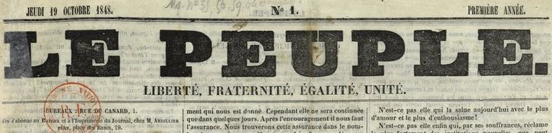Photo (BnF / Gallica) de : Le Peuple. Limoges, 1848-1849. ISSN 2134-8227.