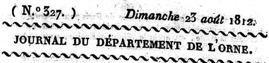 Photo (Centre régional des lettres (Basse-Normandie)) de : Journal du département de l'Orne. Alençon, 1803-1817. ISSN 2130-856X.