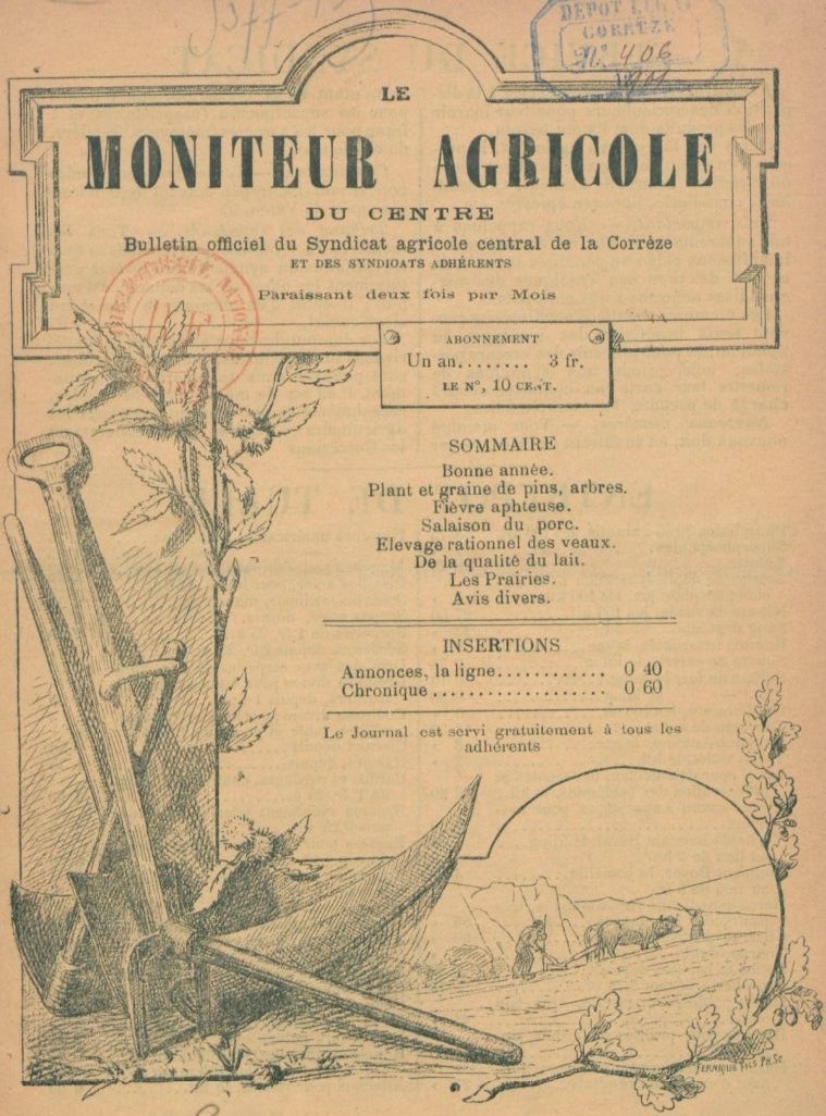 Photo (BnF / Gallica) de : Le Moniteur agricole du Centre. Tulle, 1901-[1906 ?]. ISSN 2132-3992.