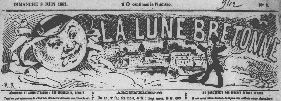 Photo (Bibliothèque de Rennes métropole, Les Tablettes rennaises) de : La Lune bretonne. Rennes, 1883. ISSN 1964-258X.
