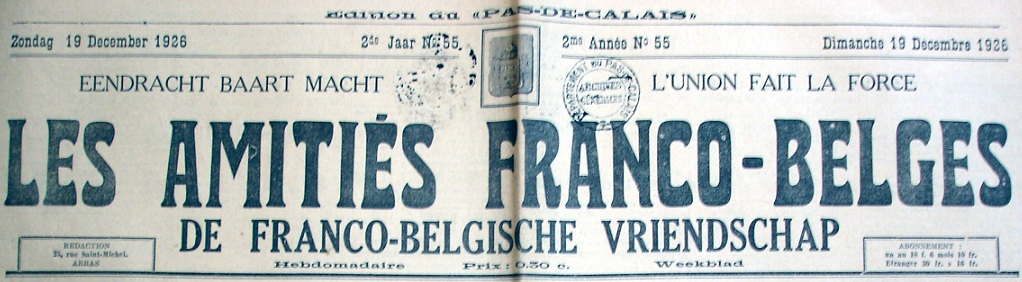 Photo (Société des amis de Panckoucke) de : Les Amitiés franco-belges. Éd. du Pas-de-Calais. Arras, 1925-[1929 ?]. ISSN 2120-7135.