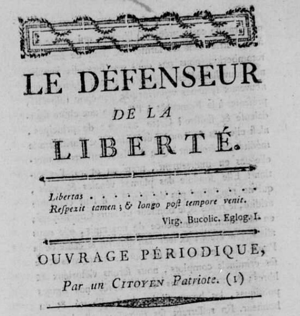 Photo (Calvados. Archives départementales) de : Le Défenseur de la liberté. Marseille, [1793]. ISSN 2556-7144.