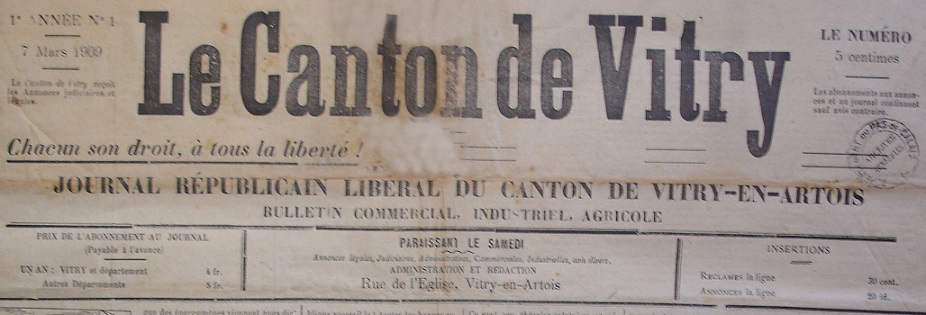 Photo (Société des amis de Panckoucke) de : Le Canton de Vitry. Vitry-en-Artois, 1909-[1914 ?]. ISSN 2123-4124.