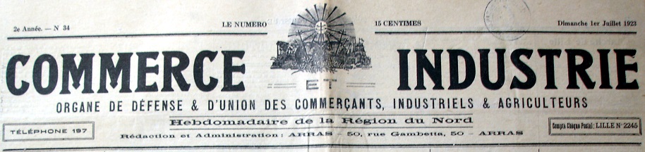 Photo (Société des amis de Panckoucke) de : Commerce et industrie. Arras, 1922-1925. ISSN 2124-2100.