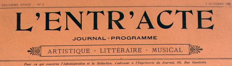 Photo (Société des amis de Panckoucke) de : L'Entr'acte. Arras, 1923-[1926 ?]. ISSN 2127-3200.