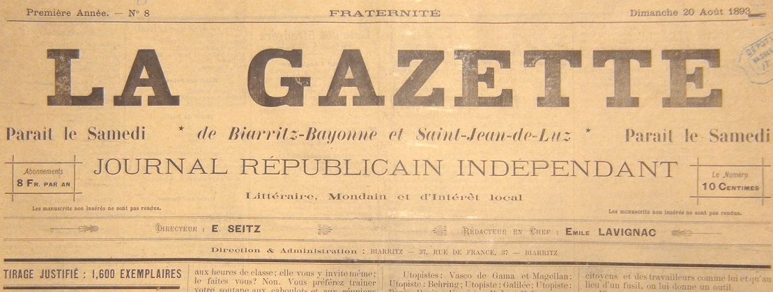 Photo (BnF / Gallica) de : La Gazette de Biarritz-Bayonne et Saint-Jean-de-Luz. Biarritz, 1893-1944. ISSN 2022-0235.