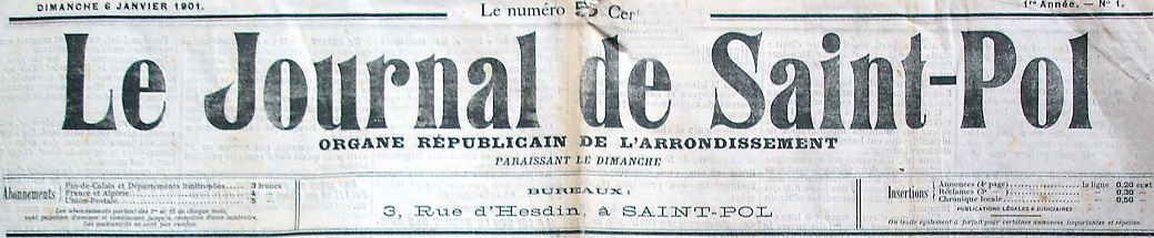 Photo (Société des amis de Panckoucke) de : Le Journal de Saint-Pol. Saint-Pol-sur-Ternoise, 1901-1927. ISSN 2130-615X.