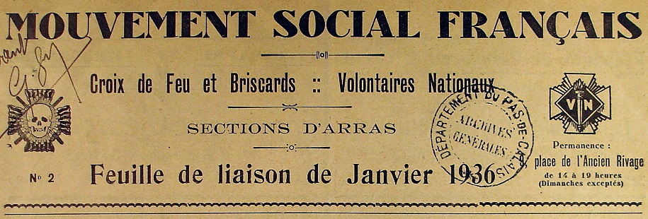 Photo (Société des amis de Panckoucke) de : Mouvement social français. Arras, [1936 ?]. ISSN 2132-6509.