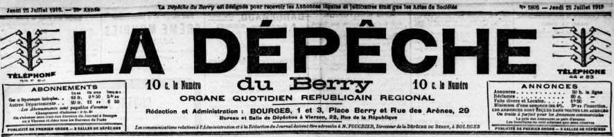 Photo (BnF / Gallica) de : La Dépêche du Berry. Vierzon, 1893-1944. ISSN 0999-3487.