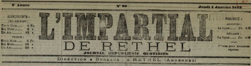 Photo (BnF / Gallica) de : L'Impartial de Rethel. Rethel, 1882-1888. ISSN 2106-0452.