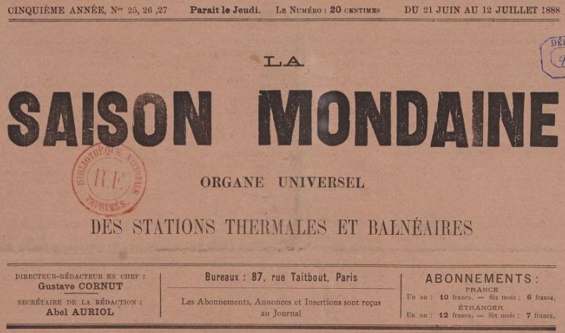 Photo (BnF / Gallica) de : La Saison mondaine. Paris, [1888 ?-1906 ?]. ISSN 2137-7367.