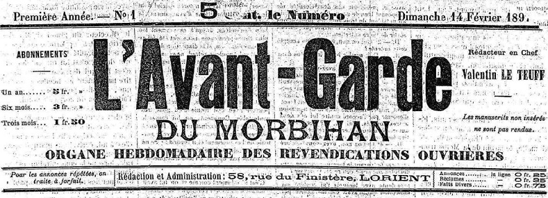 Photo (Morbihan. Archives départementales) de : L'Avant-garde du Morbihan. Lorient, 1897-[1898 ?]. ISSN 2121-2465.