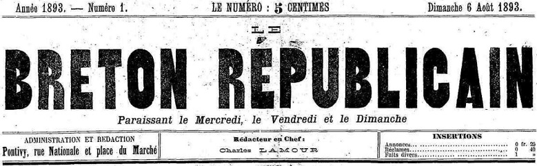 Photo (Morbihan. Archives départementales) de : Le Breton républicain. Pontivy, 1893. ISSN 2122-2878.