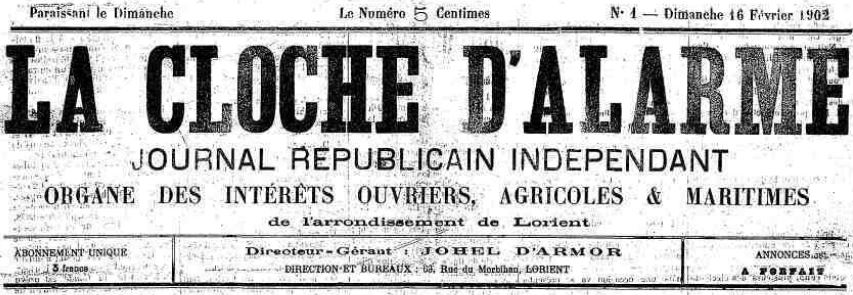 Photo (Morbihan. Archives départementales) de : La Cloche d'alarme. Lorient, 1902. ISSN 2124-0078.