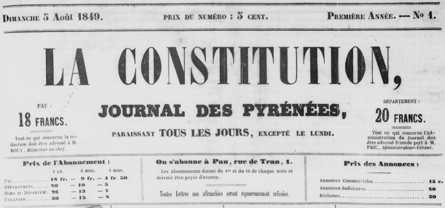 Photo (Communauté d'agglomération (Pau)) de : La Constitution. Pau, 1849-1851. ISSN 2016-7792.