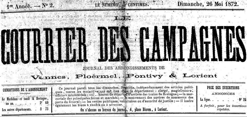 Photo (Morbihan. Archives départementales) de : Le Courrier des campagnes. Lorient, 1872-1917. ISSN 2124-8370.