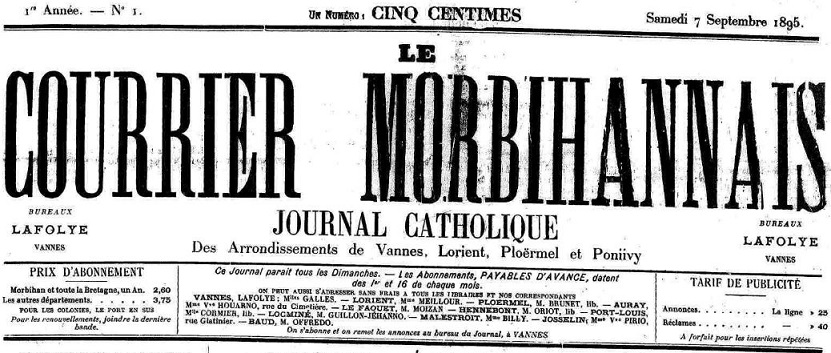 Photo (Morbihan. Archives départementales) de : Le Courrier morbihannais. Vannes, 1895-1914. ISSN 2124-9237.