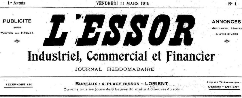 Photo (Morbihan. Archives départementales) de : L'Essor industriel, commercial et financier. Lorient, 1910-[1910 ?]. ISSN 2127-4614.