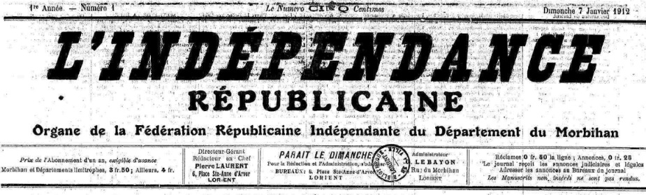 Photo (Morbihan. Archives départementales) de : L'Indépendance républicaine. Lorient, 1912-1914. ISSN 2129-4127.