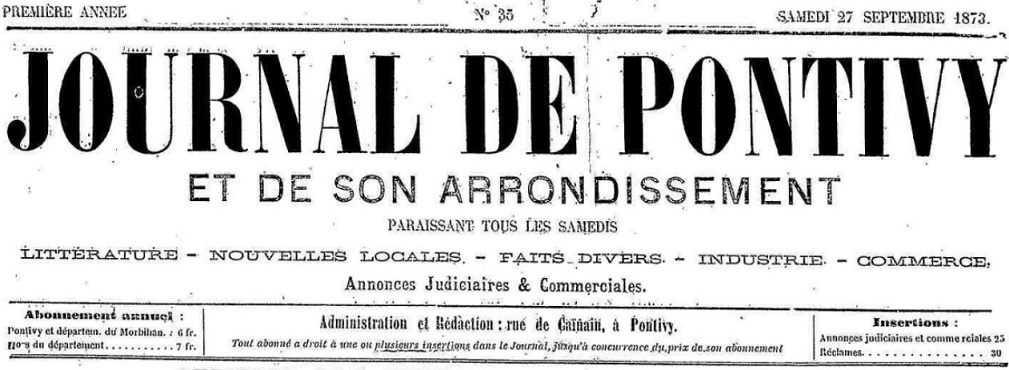 Photo (Morbihan. Archives départementales) de : Journal de Pontivy et de son arrondissement. Pontivy, 1873-1944. ISSN 2130-5706.