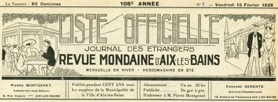 Photo (Aix-les-Bains (Savoie). Archives municipales) de : Liste officielle, étrangers arrivés à Aix-les-Bains. Aix-les-Bains, 1820-[1939 ?]. ISSN 2131-487X.
