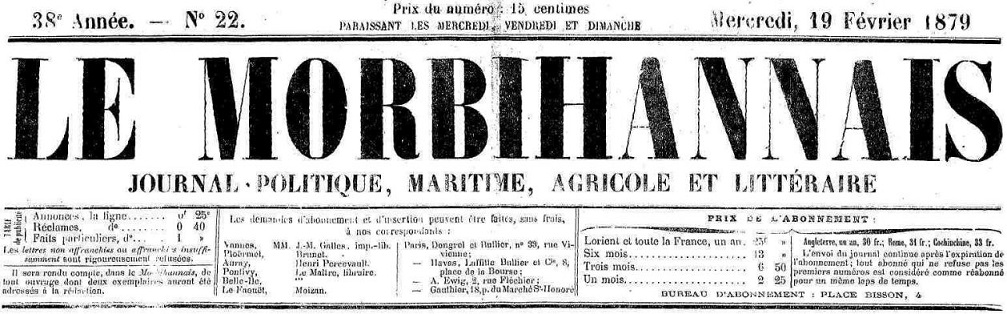 Photo (Morbihan. Archives départementales) de : Le Morbihannais. Lorient, 1879-1917. ISSN 2132-591X.
