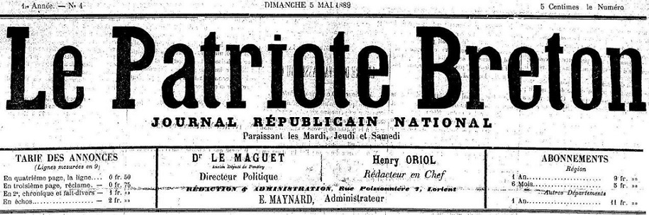 Photo (Morbihan. Archives départementales) de : Le Patriote breton. Lorient, 1889-1892. ISSN 2133-6717.