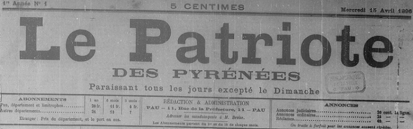 Photo (Communauté d'agglomération (Pau)) de : Le Patriote des Pyrénées. Pau, 1896-1944. ISSN 2017-8875.