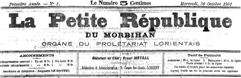 Photo (Morbihan. Archives départementales) de : La Petite république du Morbihan. Lorient, 1901-1902. ISSN 2134-6038.