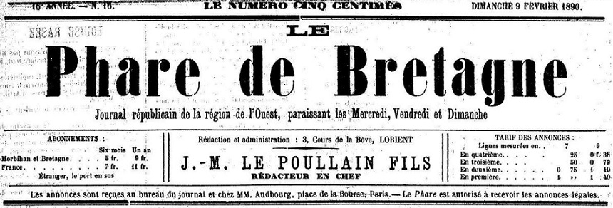 Photo (Morbihan. Archives départementales) de : Le Phare de Bretagne. Lorient, 1879-[1914 ?]. ISSN 2134-8871.