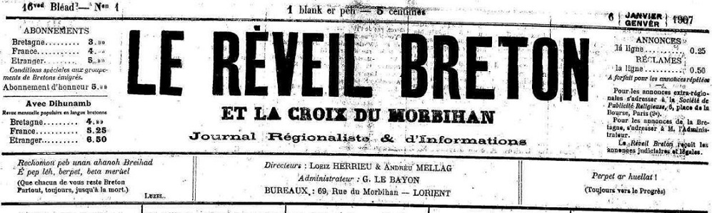 Photo (Morbihan. Archives départementales) de : Le Réveil breton et la Croix du Morbihan. Lorient, 1907. ISSN 2022-0553.