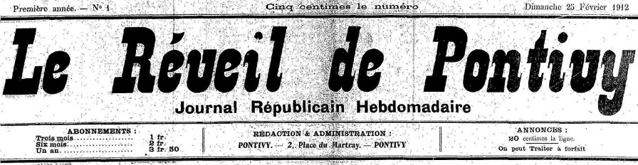 Photo (Morbihan. Archives départementales) de : Le Réveil de Pontivy. Pontivy, 1912-[1913 ?]. ISSN 2136-8732.