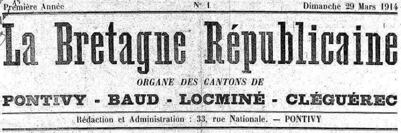 Photo (Morbihan. Archives départementales) de : La Bretagne républicaine. Pontivy, 1914. ISSN 1965-3352.