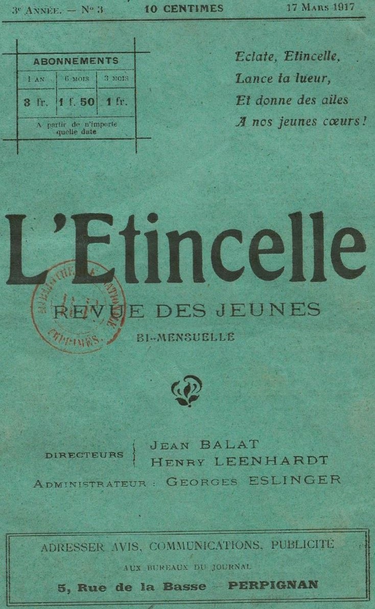 Photo (BnF / Gallica) de : L'Étincelle. Perpignan, 1916-[1917 ?]. ISSN 2127-5149.