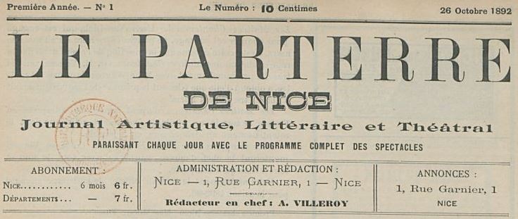 Photo (BnF / Gallica) de : Le Parterre de Nice. Nice, 1892-1893. ISSN 2133-5958.