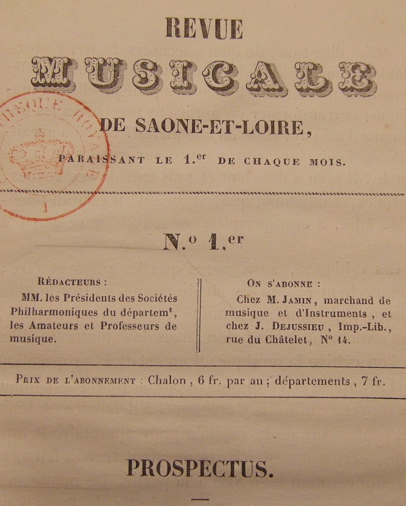 Photo (BnF / Gallica) de : Revue musicale de Saône-et-Loire. Chalon-sur-Saône, 1846. ISSN 2608-9424.