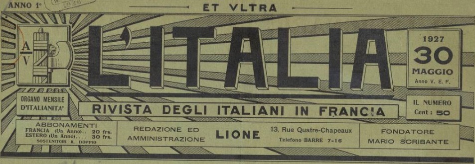 Photo (BnF / Gallica) de : L'Italia. Lione, [1927 ?]. ISSN 2130-0186.