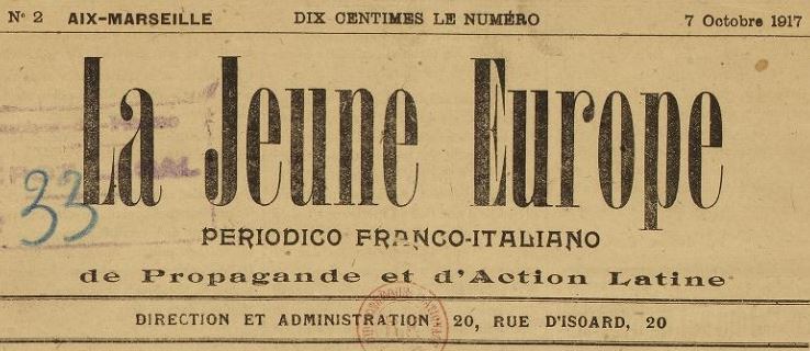 Photo (BnF / Gallica) de : La Jeune Europe. Aix-en-Provence, Marseille, 1917. ISSN 2130-0607.
